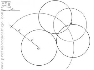Circunferencias tangentes a otra circunferencia, conocido el radio y un punto perteneciente a ella (Tangente exterior).