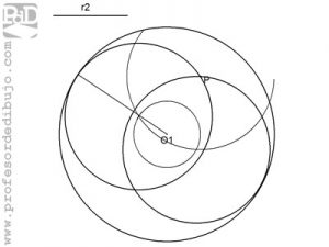 Circunferencias tangentes a otra circunferencia, conocido el radio y un punto perteneciente a ella (Tangente interior).
