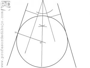 Circunferencia tangente a dos rectas concurrentes, conocido un punto de tangencia.