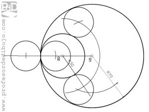 Circunferencias tangentes a dos circunferencias tangentes interiores, conocido el radio.