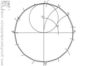 Como dibujar un polígono de 15 lados inscrito en una circunferencia (Pentadecágono).