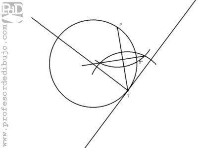 Circunferencia tangente a una recta, conocido el punto de tangencia y otro punto de la circunferencia.