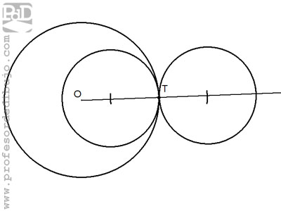 Circunferencias tangentes a otra circunferencia, conocido el radio y el punto de tangencia.