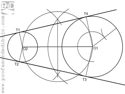 Rectas tangentes exteriores a dos circunferencias.