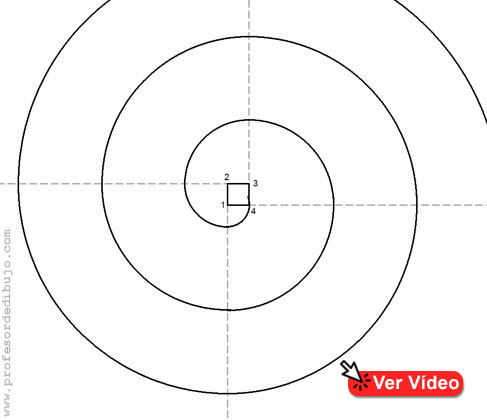 dibujo de una espiral de 4 centros (Volutas)