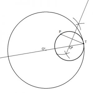 Circunferencia tangente interior a otra conocido punto de tangencia y otro punto de ella.